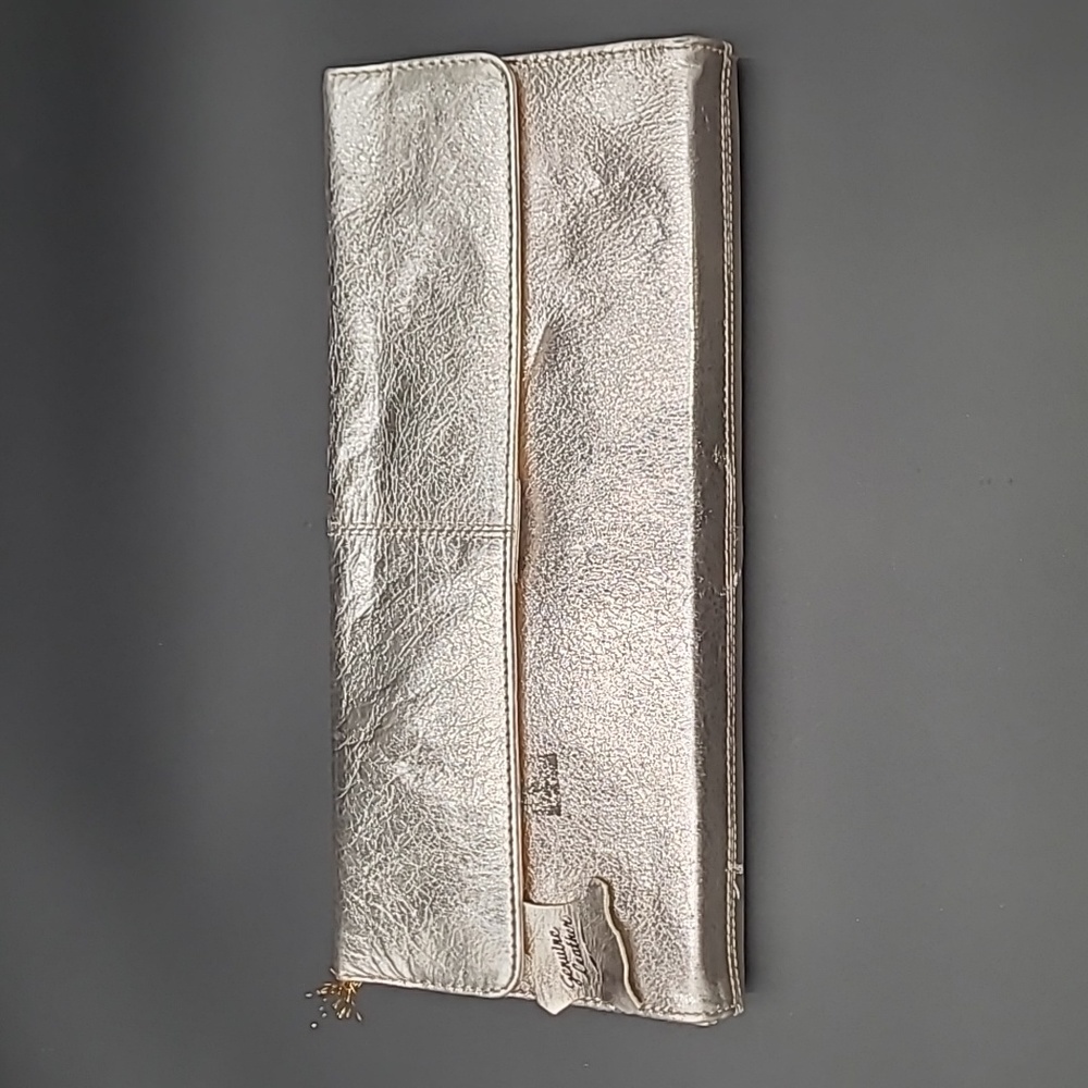Genuine Leather Gold Tone Clutch/Wristlet‎